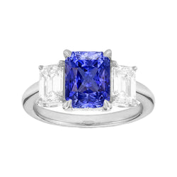Radiant Gemstone Ring 2 Carats Ceylon Sapphire & Emerald Diamonds Gold
