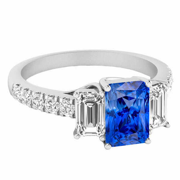 Sparkling Diamond Blue Sapphire Ring  Half bazel fancy Engagement   Round Emerald Stones