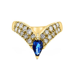 Pave Diamond Ring Enhancer Yellow Gold Pear Blue Sapphire 1.50 Carats