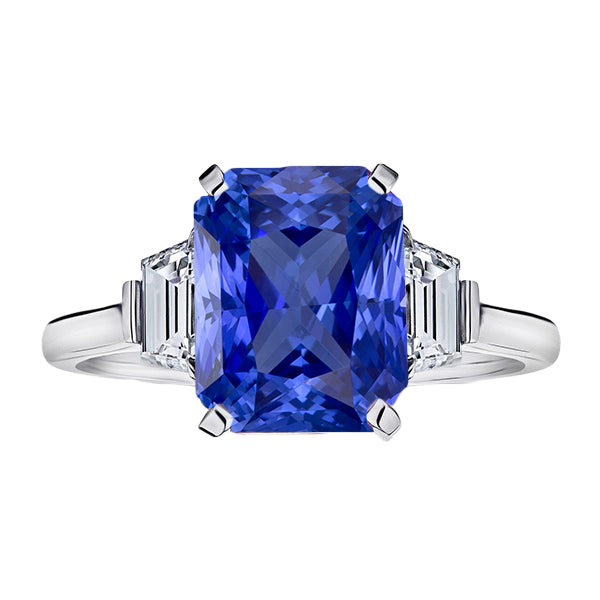 Ceylon Sapphire Gemstone Ring Emerald Diamonds 4 Carat 3 Stone Jewelry
