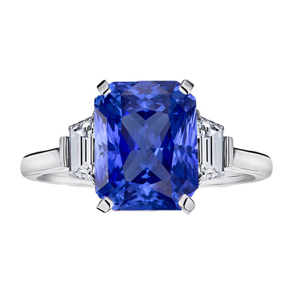 Ceylon Sapphire Gemstone Ring Emerald Diamonds 4 Carat 3 Stone Jewelry