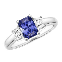 Sapphire Gemstone Jewelry 3 Stone Trapezoid Natural Earth Mined Diamonds Ring 2.50 Carats