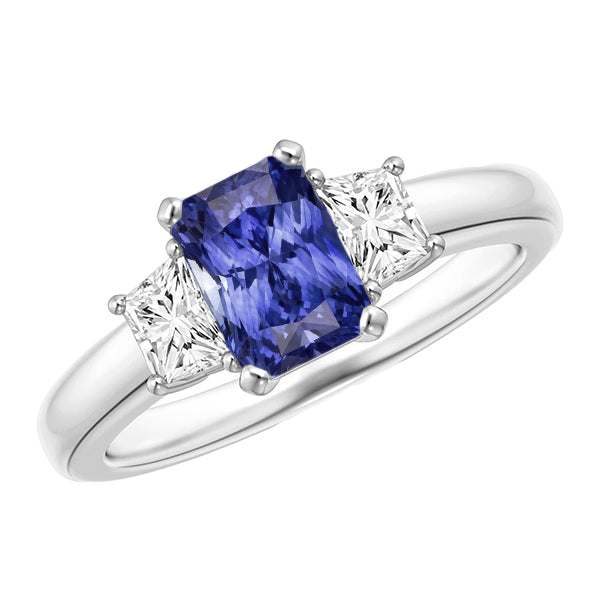 Sapphire Gemstone Jewelry 3 Stone Trapezoid Diamonds Ring  New Womans 