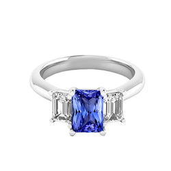 Ladies Wedding Ring Emerald Diamonds 2 Carat Srilanka Sapphire 3 Stone