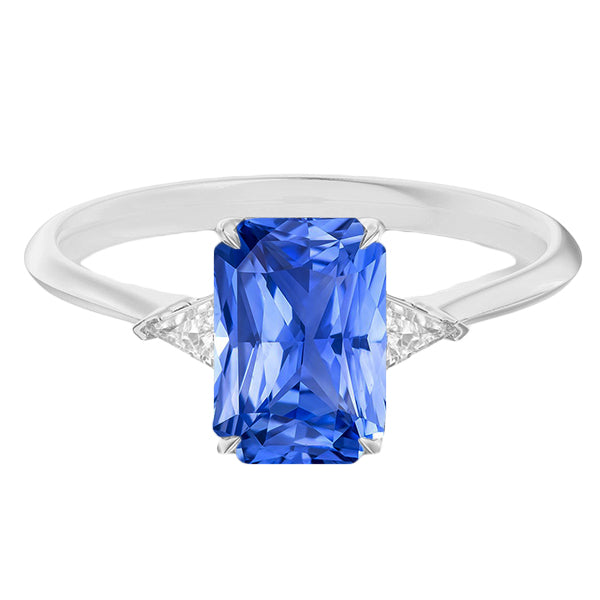  New Stylish  Blue Sapphire Ring Small Trillion Diamonds Jewelry  Best Quality Womans 