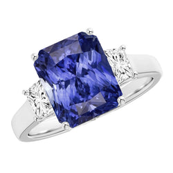 Radiant Natural Earth Mined Diamond Engagement Ring 4 Carats 3 Stone Gold Sapphire Jewelry