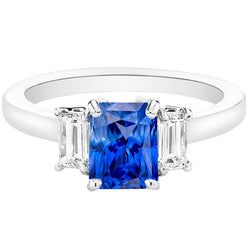 Diamond Gemstone Jewelry 2 Carats Ceylon Sapphire Ring Prong Baguettes