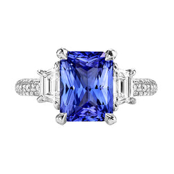 Trapezoid Natural Earth Mined Diamond Sapphire Ring With Accents Gold Pave Set 4.50 Carats