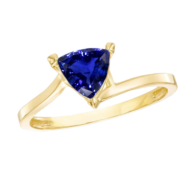 Trillion Solitaire Sapphire Ring  True classic fancy  Bypass Style Yellow Gold