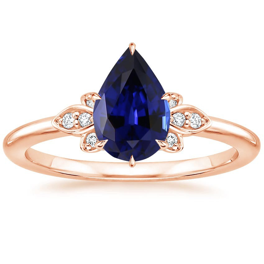 Best Rose Gold Diamond Engagement Ring Pear Cut Ceylon Sapphire