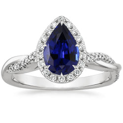 Blue Sapphire Halo Natural Earth Mined Diamond Ring Prongs Pear Cut Stone 7.25 Carats Gold