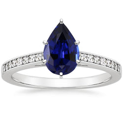 Natural Earth Mined Diamond Ring Solitaire Pear Ceylon Sapphire With Accents 7.25 Carats