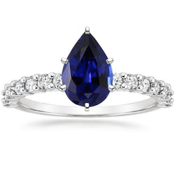 Women Gold Gemstone Ring Prong Blue Sapphire & Diamonds 7.25 Carats