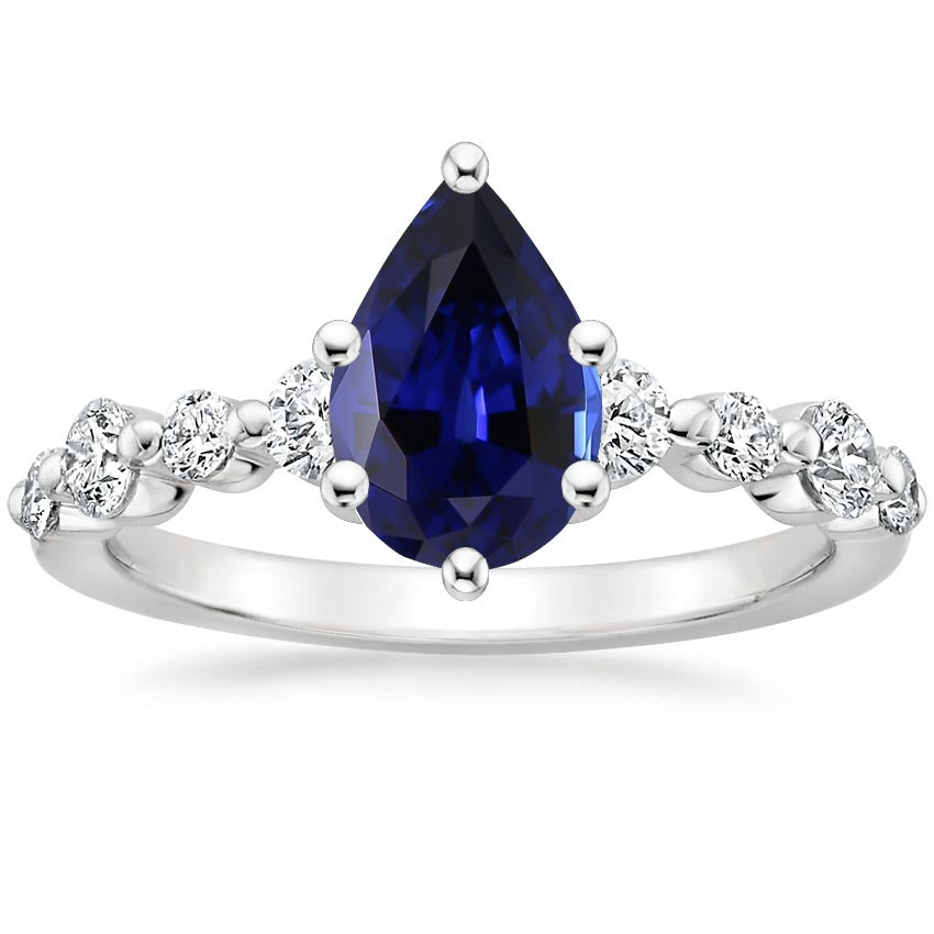 Natural Earth Mined Diamond & Pear Blue Sapphire Engagement Ring With Accents 6.75 Carats