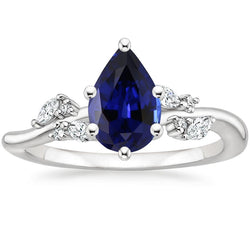 Pear Blue Sapphire & Marquise, Round Natural Earth Mined Diamonds Ring 6.75 Carats
