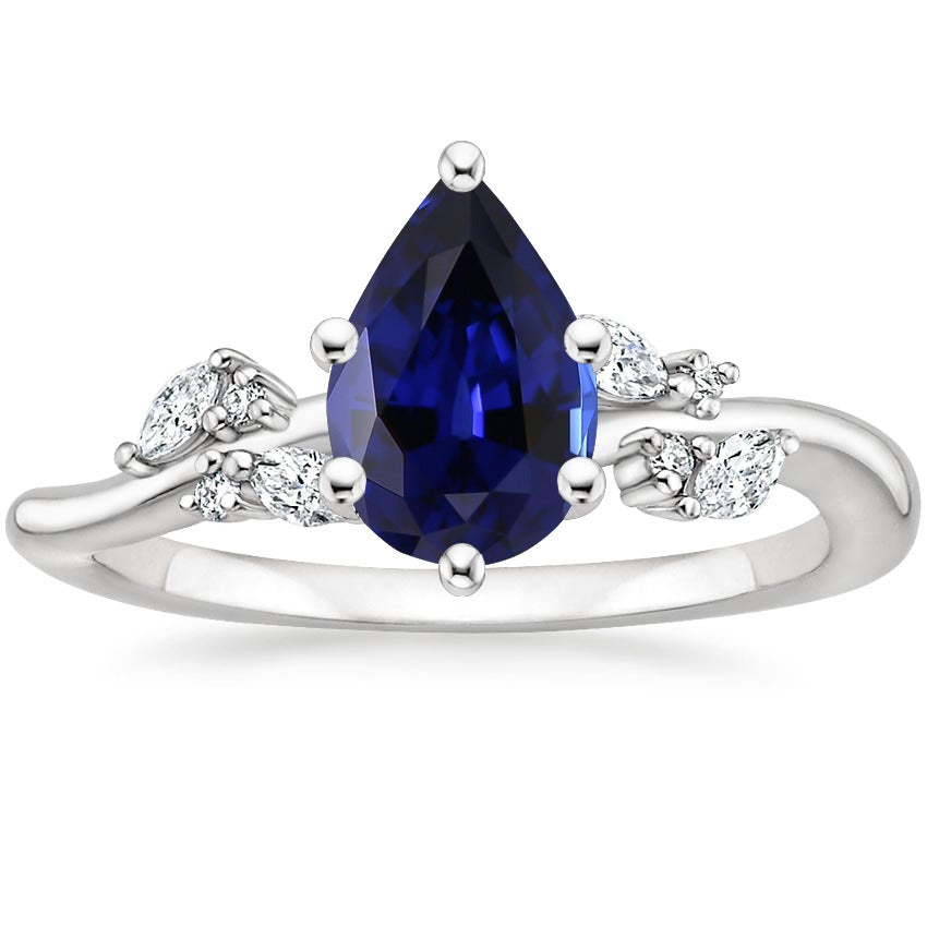 Natural Pear Blue Sapphire & Marquise, Round Diamonds Ring
