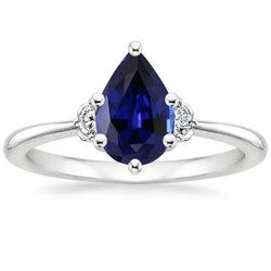 3 Stone Diamond & Blue Sapphire Ring 6.75 Carats Tapered Shank Gold