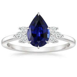 Ladies Natural Earth Mined Diamond & Pear Sri Lankan Sapphire Engagement Ring 7.25 Carats