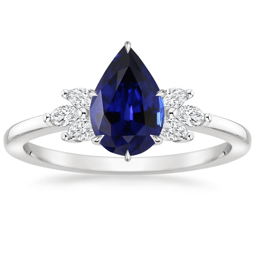 New Amazing Ladies Diamond & Pear Sri Lankan Sapphire Engagement 