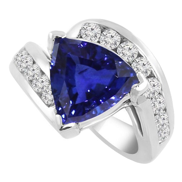 Fancy Women Ring Trillion Sapphire Round Channel Set Diamonds   Ladies New weeding  