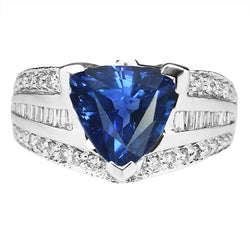 Gemstone Ring Trillion Sapphire 4.50 Carats Baguette & Round Diamonds