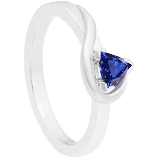 Solitaire Trillion Blue Sapphire Ring  Sparkling Unique Lady’s   Twisted Style
