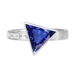 Baguette Diamond Ring Trillion Bezel Set Blue Sapphire 1.75 Carats