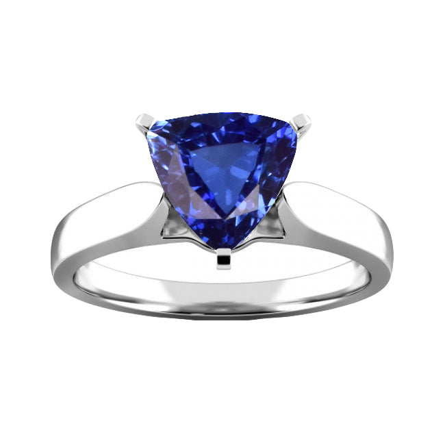 Solitaire Trillion Sapphire Ring   Lady’s Brilliant Engagement  White Gold