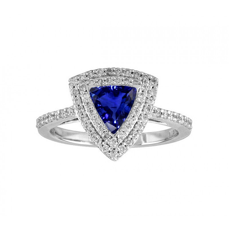 Double Halo Trillion Blue Sapphire Ring   Lady’s Brilliant Engagement  