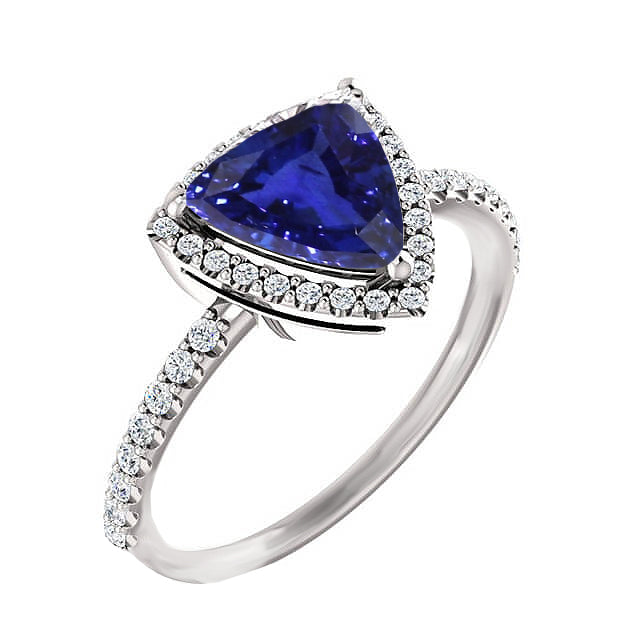  Lady’s Brilliant Engagement  Halo Engagement Ring Trillion Ceylon Sapphire _ Diamonds