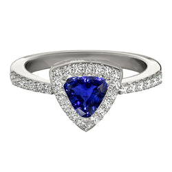 Diamond Halo Trillion Ceylon Sapphire Ring 2 Carats Women’s Jewelry