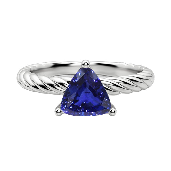  Lady’s Brilliant Engagement  Trillion Solitaire Ring Rope Style Deep Blue Sapphire