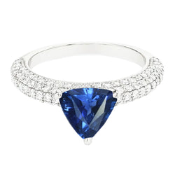 Trillion Gemstone Blue Sapphire Ring Pave Set Diamonds 3 Carats