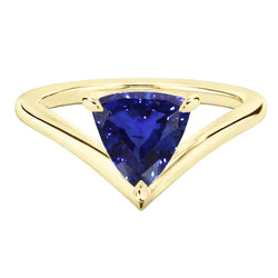 Yellow Gold Solitaire Ring Trillion Sapphire 1.50 Carats Prong Set