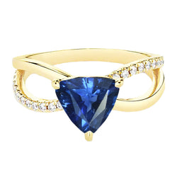 Ceylon Sapphire Gemstone Ring Trillion 1.50 Carats Split Shank Natural Earth Mined Diamond