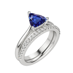 Trillion Gemstone Engagement Ring Set & Round Natural Earth Mined Diamonds 2 Carats