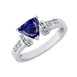 Natural Earth Mined Diamond Jewelry Trillion Sapphire Ring 2 Carats 14K White Gold