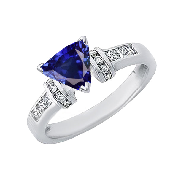 Trillion Sapphire Ring Lady’s  Round Anniversary  White Gold