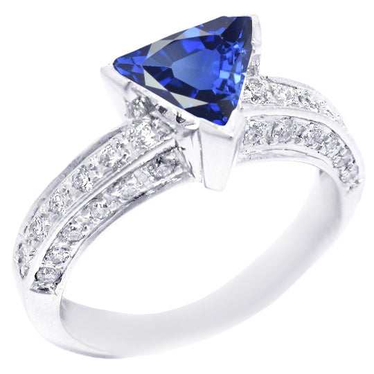 Trillion Sapphire Ring Lady’s  Round Anniversary   With Round Diamonds