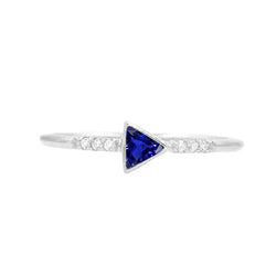 Small Round Natural Earth Mined Diamond Ring Trillion Bezel Set Blue Sapphire 0.75 Carats
