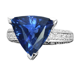 Antique Style Diamond Gemstone Ring Trillion Cut Sapphire 4.50 Carats