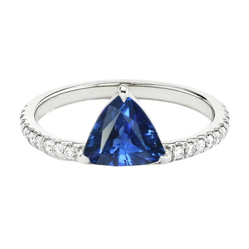 Women's Diamond Ring Half bazel fancy Engagement    Blue Sapphire Trillion Cut White Gold