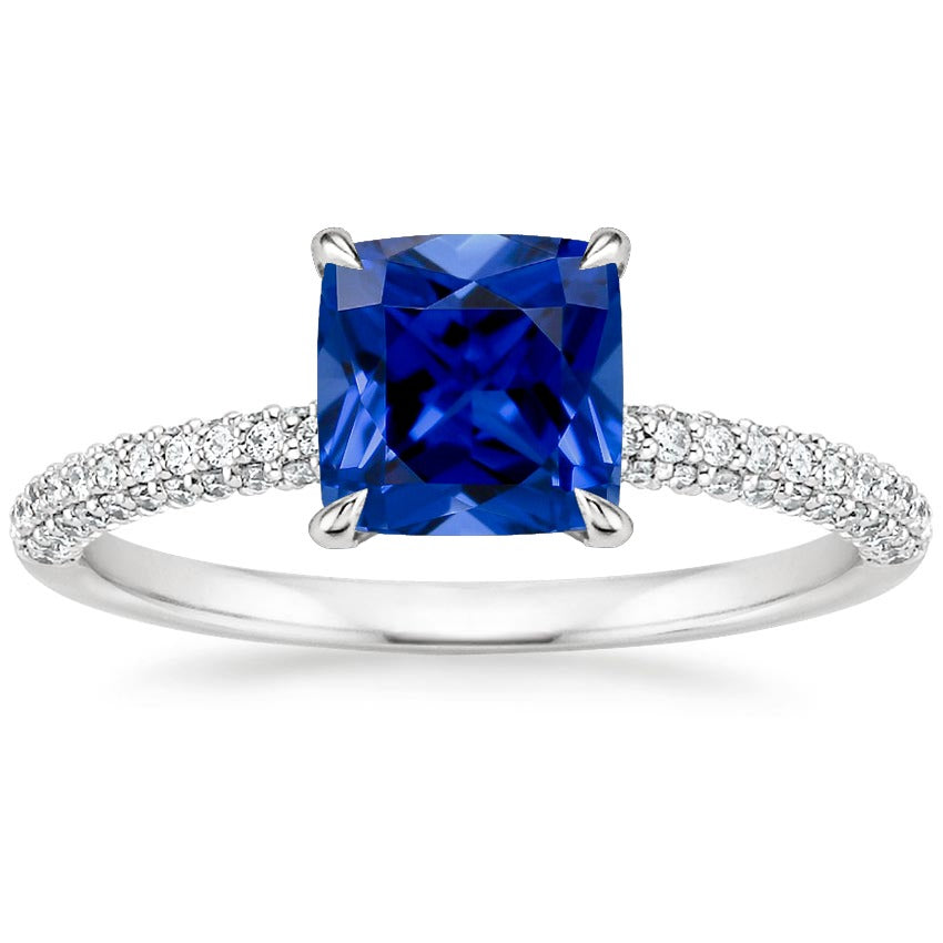 Diamond NEw Style Solitaire Ring Cushion Blue Sapphire With Accents
