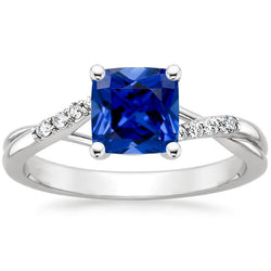 Diamond Solitaire Ring Cushion Blue Sapphire With Accents 2.50 Carats