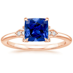 Women Diamond Gemstone Ring With Cushion Blue Sapphire 2.50 Carats New