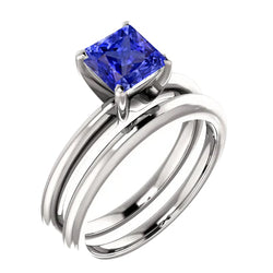 Solitaire Engagement Ring Set Princess Blue Sapphire 1 Carat