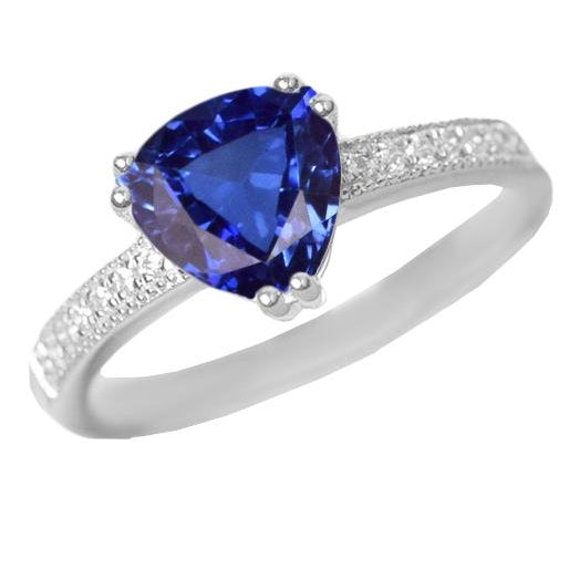 Female new Anniversary Round Diamond Trillion Ceylon Sapphire Gemstone Ring  