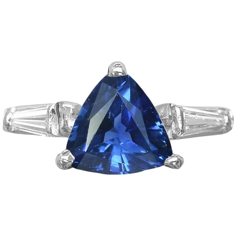3 Stone Trillion Sapphire Ring Tapered Baguette Diamonds  Female new Anniversary 