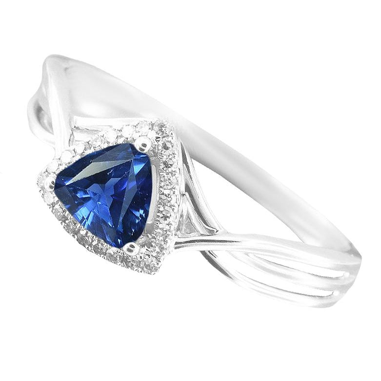 Halo Trillion Sapphire Ring Split Shank Diamonds Gold  Fancy Princess Cut Style   