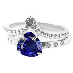 Diamond Wedding Ring Set Trillion Natural Blue Sapphire 2 Carats